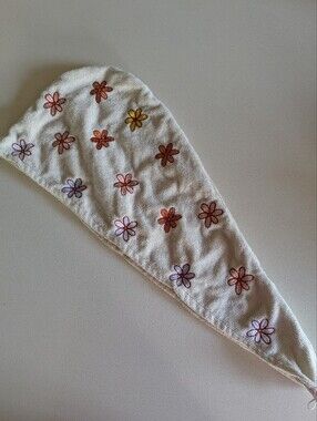 Floral Embroidered White Hair Turban Towel